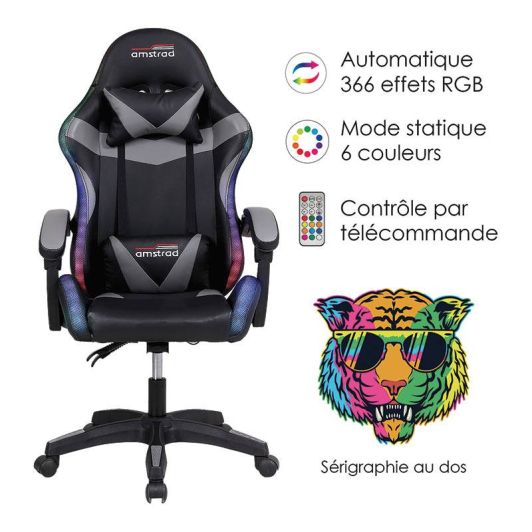 Chaise gaming AMSTRAD 900 LED Tiger Noir