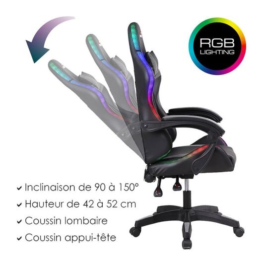 Chaise gaming AMSTRAD 900 LED Tiger Noir