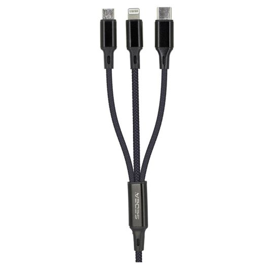 Câble 3 en 1 Lightning, Micro USB et USB-C / USB et USB-C SEDEA Noir