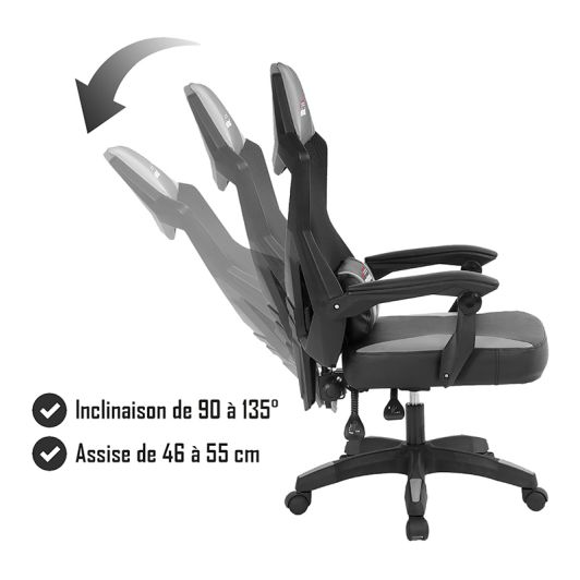 Chaise gaming AMSTRAD 309 Noir et gris